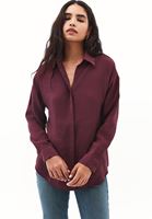 Bayan Bordo Modal Oversize Gömlek