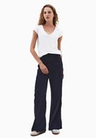 Women Navy Mid Waist Wide Leg Pants (Tencel)