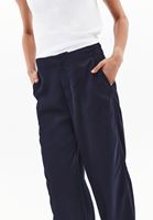 Women Navy Mid Waist Wide Leg Pants (Tencel)