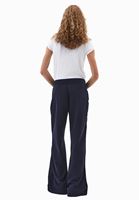 Women Navy Mid Waist Wide Leg Pants (Tencel)