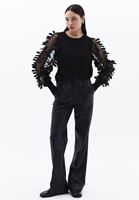 Women Black Sweater with Jacquard Sleeve Detail