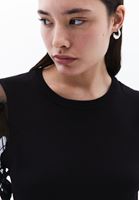 Women Black Sweater with Jacquard Sleeve Detail