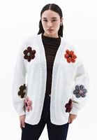 Bayan Krem Yumuşak Dokulu Oversize Hırka