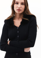 Women Black Knitwear Sweater with Fur Detail
