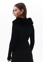 Women Black Knitwear Sweater with Fur Detail