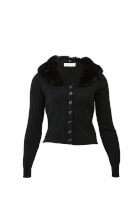 Women Black Knitwear Sweater with Fur Detail
