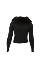 Women Black Knitwear Sweater with Fur Detail