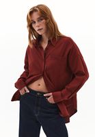 Bayan Bordo Cep Detaylı Oversize Gömlek