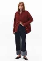 Bayan Bordo Cep Detaylı Oversize Gömlek