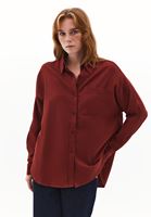 Bayan Bordo Cep Detaylı Oversize Gömlek