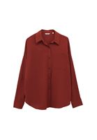 Bayan Bordo Cep Detaylı Oversize Gömlek
