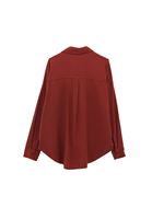 Bayan Bordo Cep Detaylı Oversize Gömlek