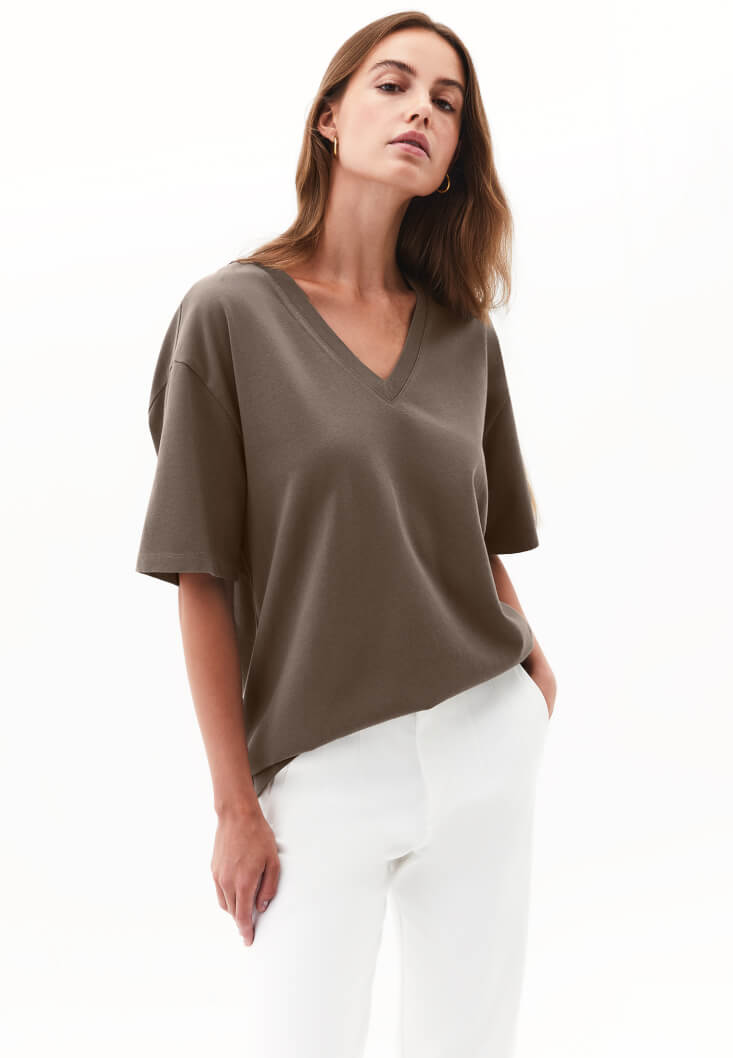 Women Brown Cotton Oversized T-Shirt
