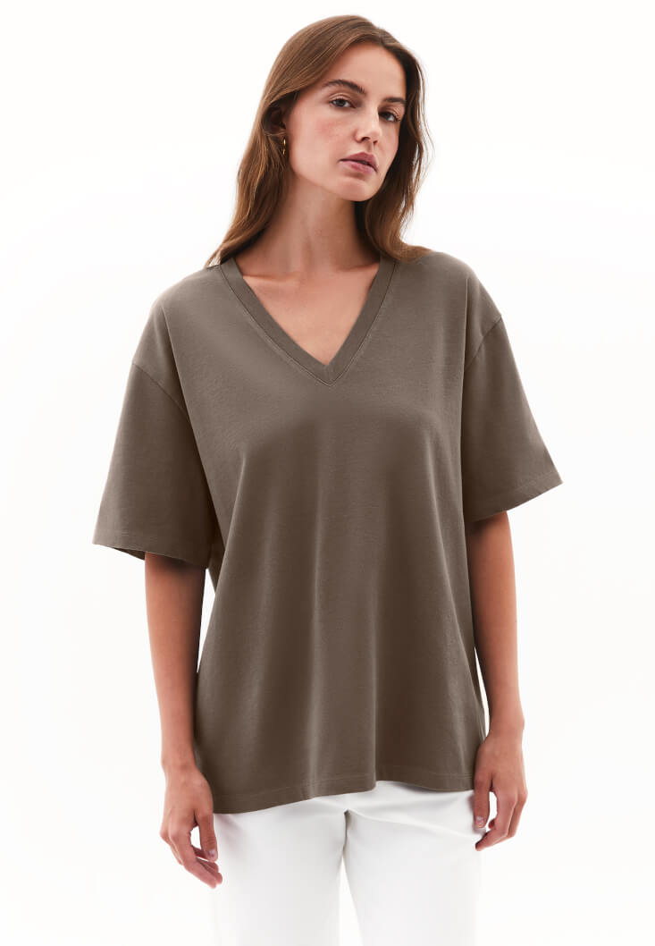 Women Brown Cotton Oversized T-Shirt