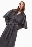 Bayan Gri Pelerin Detaylı Oversize Trençkot