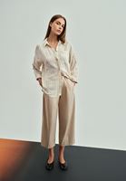 Women Beige High Waist Baggy Fit Trousers