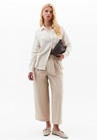 Women Beige High Waist Baggy Fit Trousers