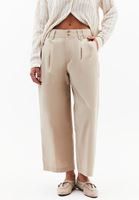 Women Beige High Waist Baggy Fit Trousers