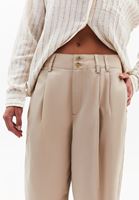 Women Beige High Waist Baggy Fit Trousers