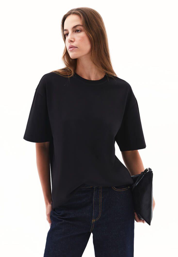 Women Black Oversized Crew Neck T-Shirt
