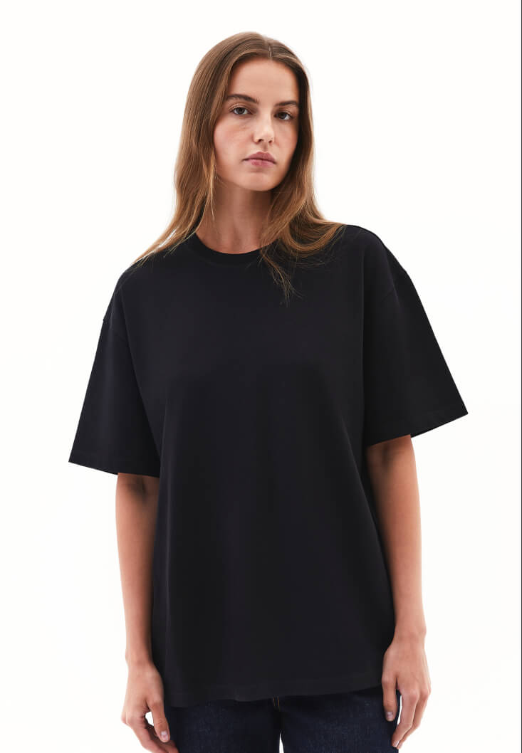 Women Black Oversized Crew Neck T-Shirt