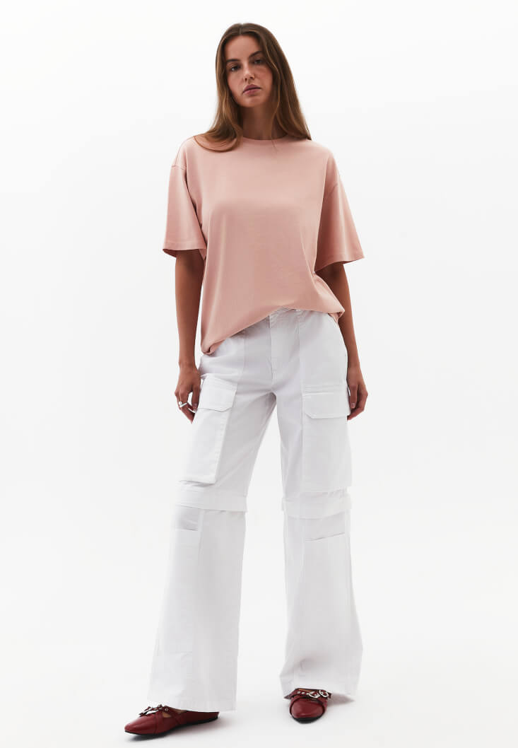 Women Pink Oversized Crew Neck T-Shirt