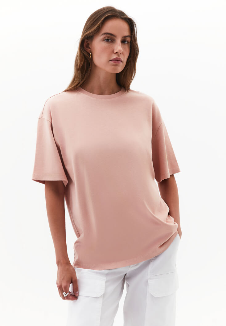 Women Pink Oversized Crew Neck T-Shirt