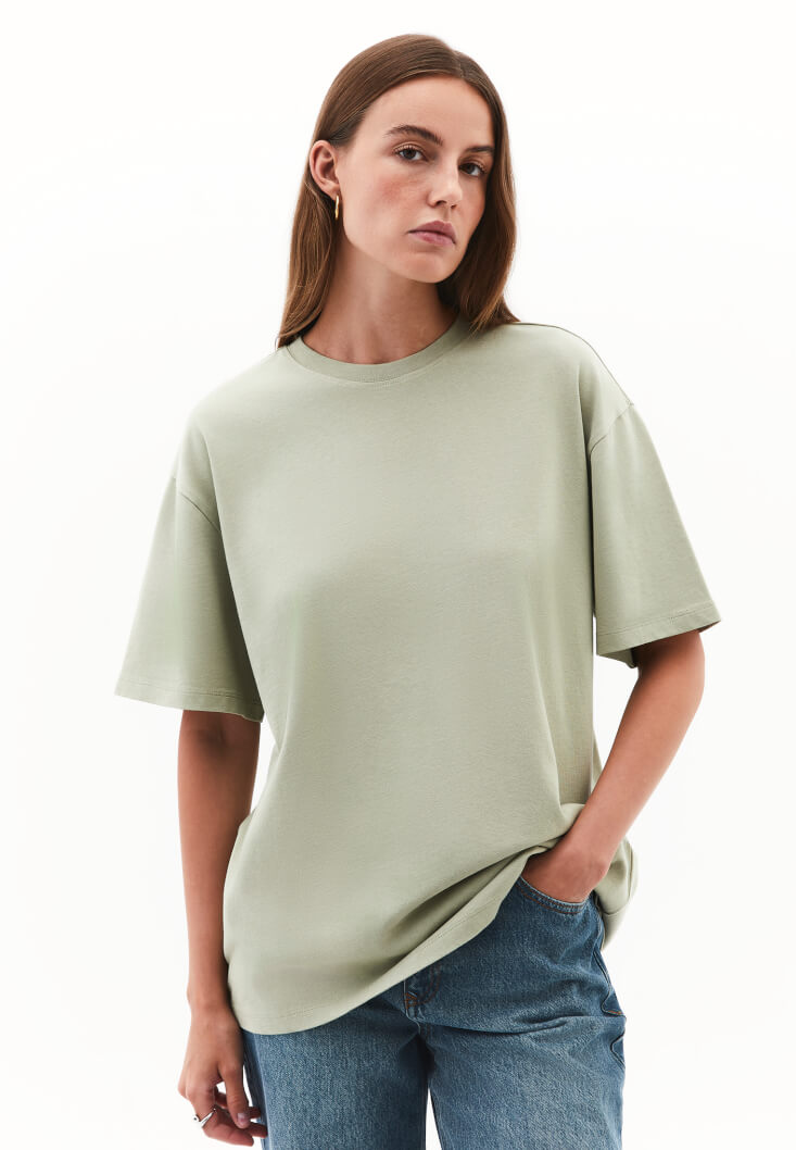 Women Green Oversized Crew Neck T-Shirt