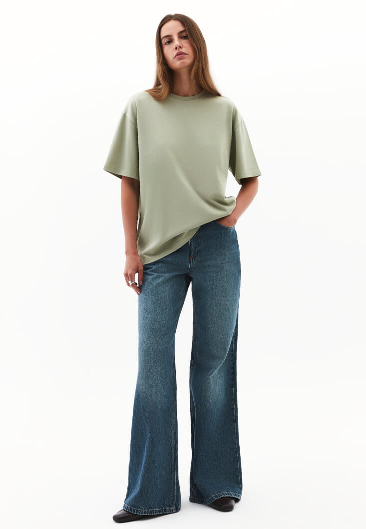Women Green Oversized Crew Neck T-Shirt