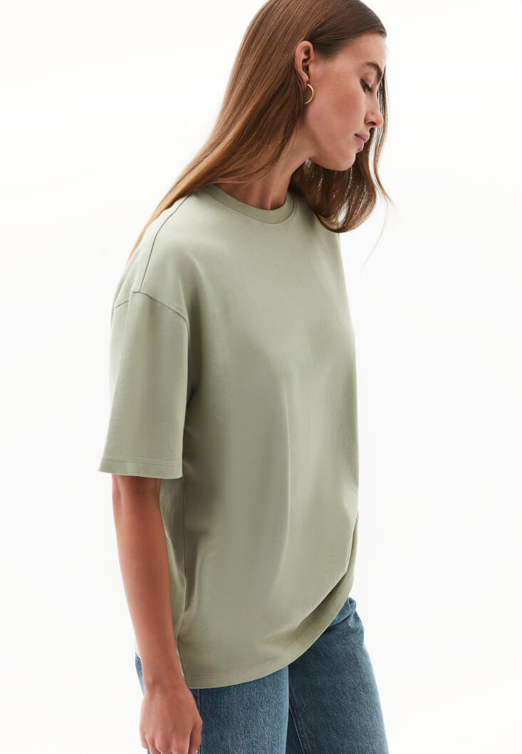 Women Green Oversized Crew Neck T-Shirt