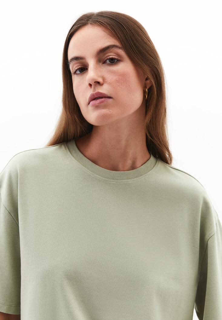 Women Green Oversized Crew Neck T-Shirt