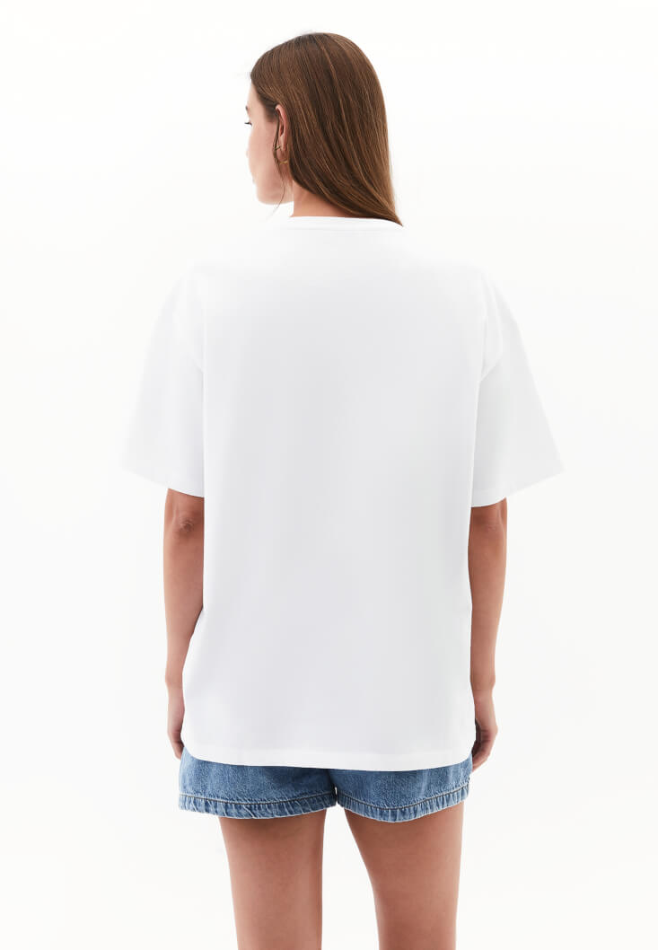 Women White Oversized Crew Neck T-Shirt