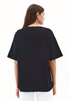 Bayan Siyah Pamuklu Oversize Tişört