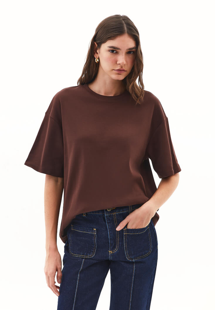 Women Brown Cotton Oversized T-Shirt