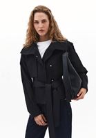 Women Black Belted Oversized Trenchcoat