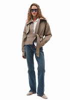 Women Sand Beige Belted Oversized Trenchcoat