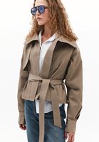Women Sand Beige Belted Oversized Trenchcoat
