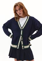 Bayan Lacivert Oversize V Yaka Hırka