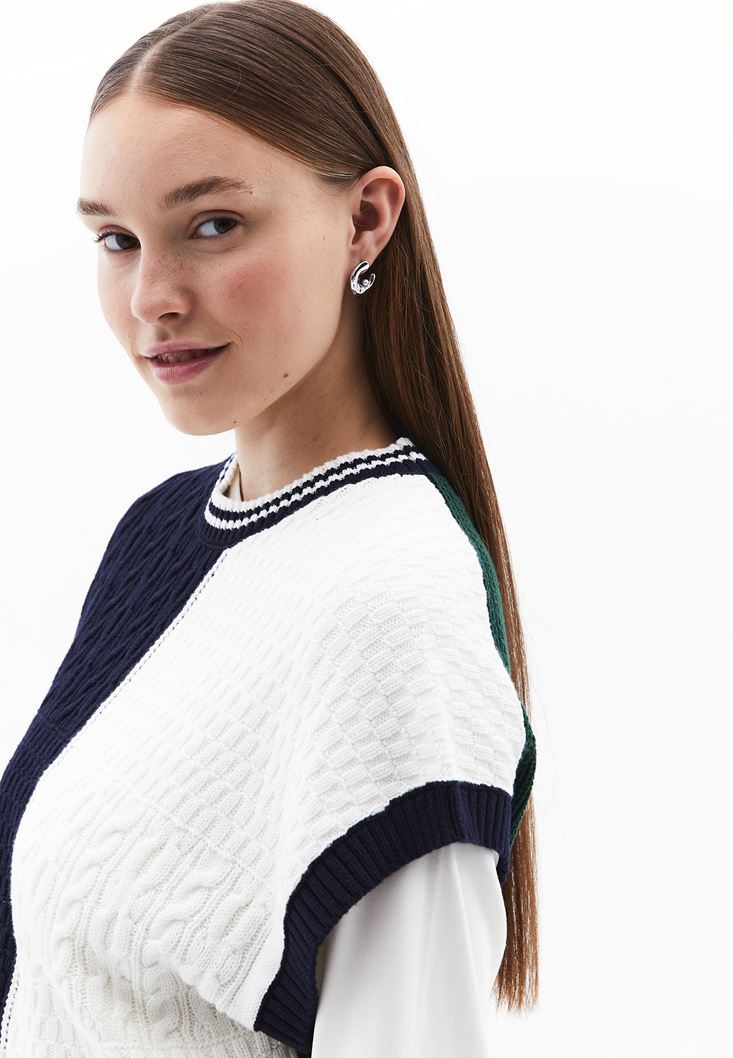 Women Mixed Pullover with Braid Detail