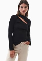 Women Black Cut-Out High Neck T-Shirt
