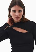 Women Black Cut-Out High Neck T-Shirt