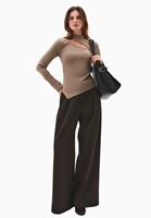 Women Sand Beige Cut-Out High Neck T-Shirt