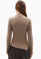 Women Sand Beige Cut-Out High Neck T-Shirt