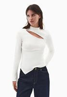 Women Cream Cut-Out High Neck T-Shirt