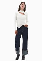 Women Cream Cut-Out High Neck T-Shirt