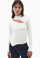 Women Cream Cut-Out High Neck T-Shirt
