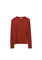 Women Brick Cotton Crew Neck T-Shirt