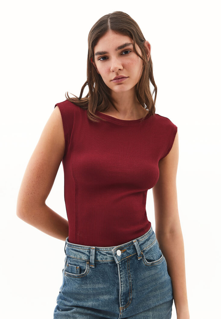Women Bordeaux Cotton Boat Neck T-Shirt