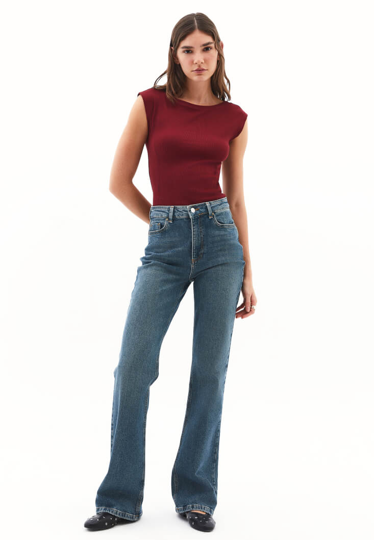 Women Bordeaux Cotton Boat Neck T-Shirt