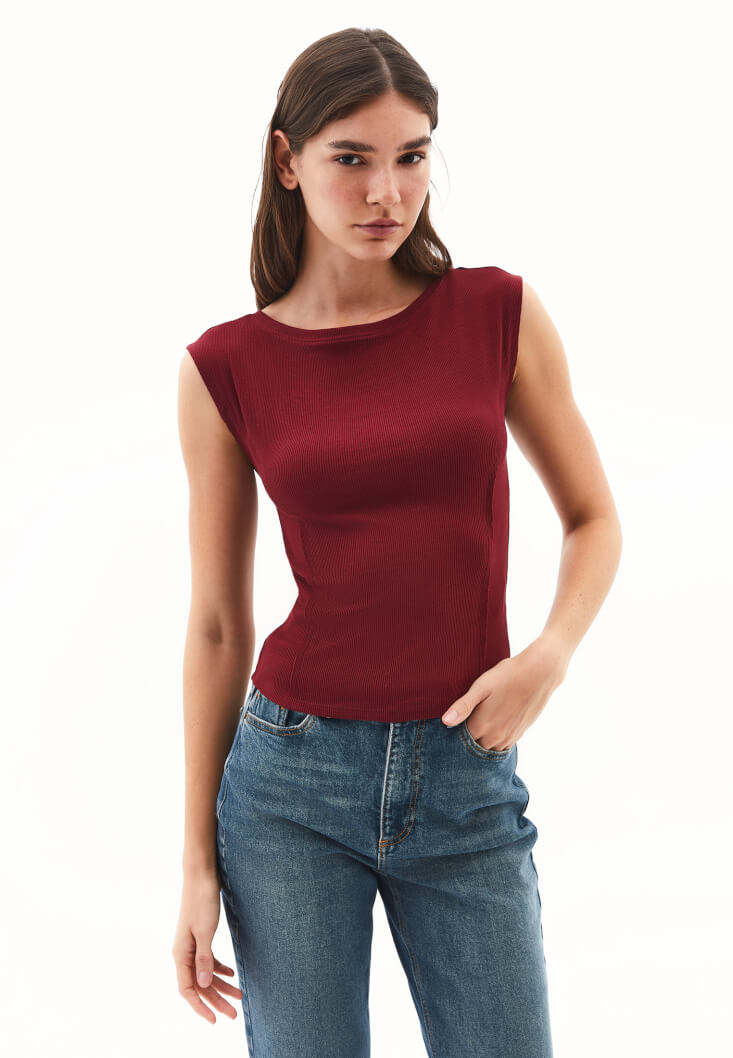 Women Bordeaux Cotton Boat Neck T-Shirt